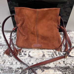 Fossil Rayna Drawstrings Suede Crossbody Bag in Brown